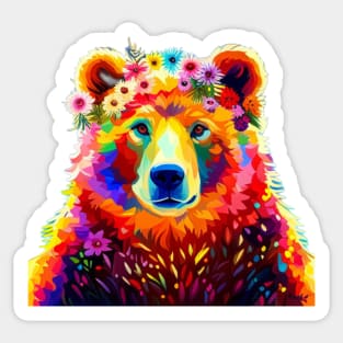 Flower Crown Grizzly Bear Sticker